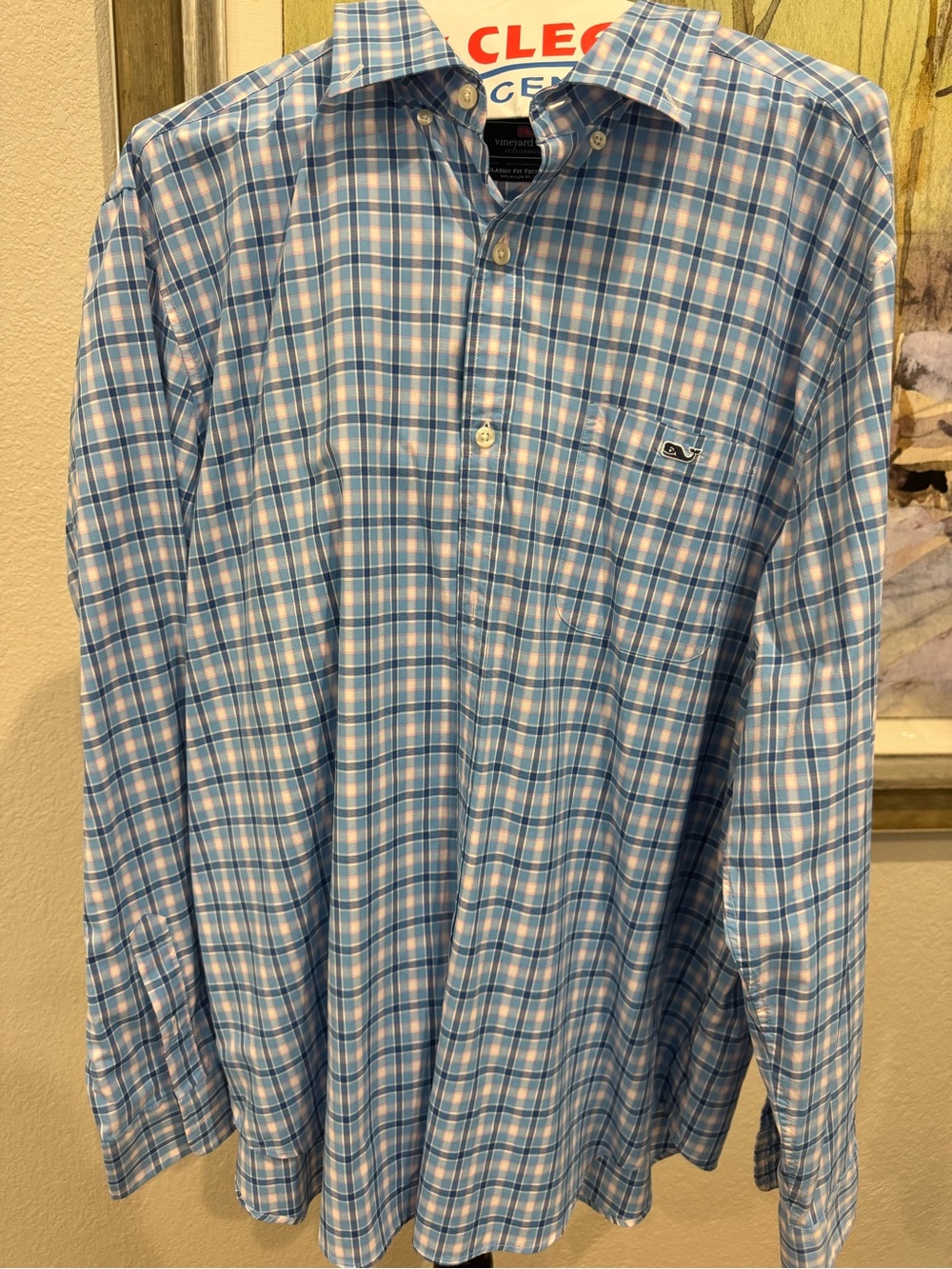 Vineyard Vines Light Blue and White Plaid Button-Down Shirt